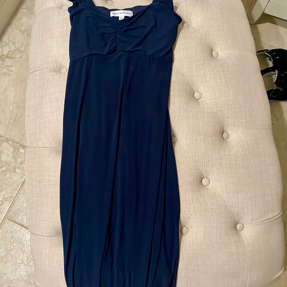 Emma & Michele Blue Slip Maxi Dress with Spaghetti Straps for Cocktail